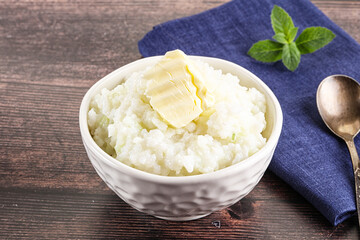 Homemade rice porridge with butter