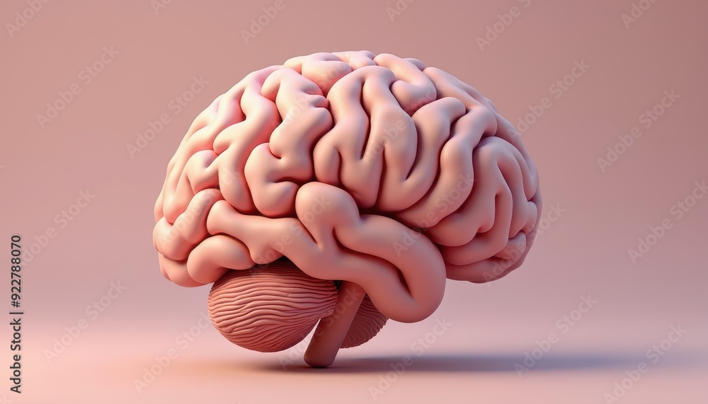 Poster detailed 3d rendering of a human brain displaying its intricate folds and structures against a soft 