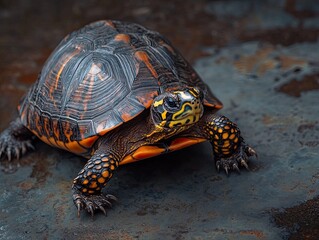 Obraz premium Turtle isolated on metal background