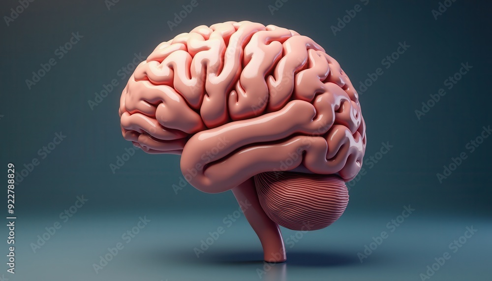 Poster high-detail 3d rendering of a human brain, showcasing its complex structure against a simple backgro