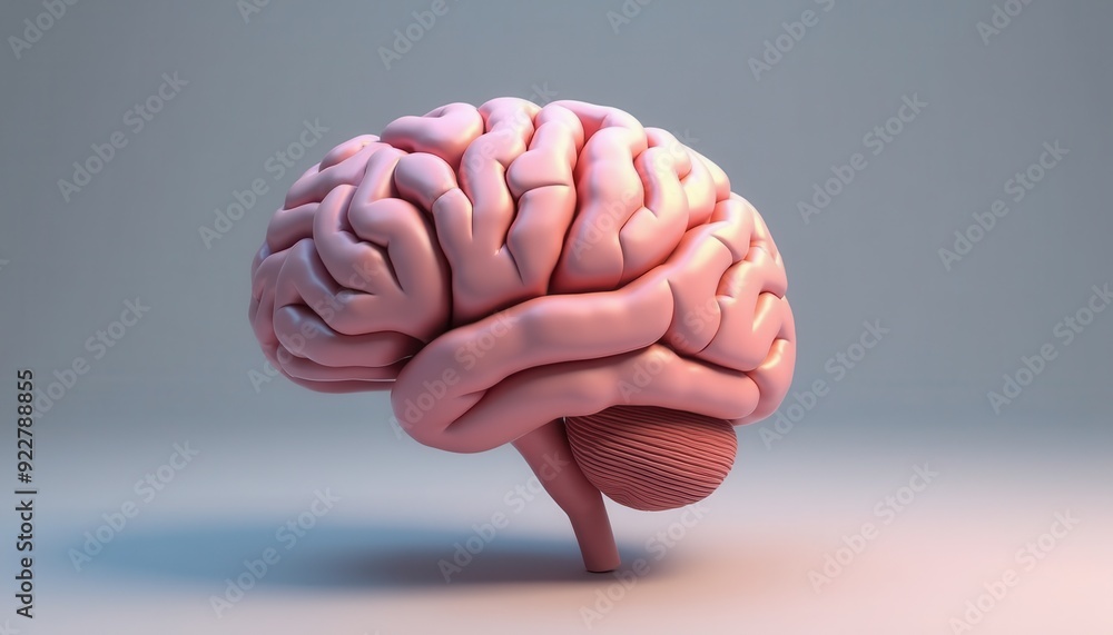 Aufkleber detailed 3d model of a human brain displaying intricate neural structures in soft pink tones.