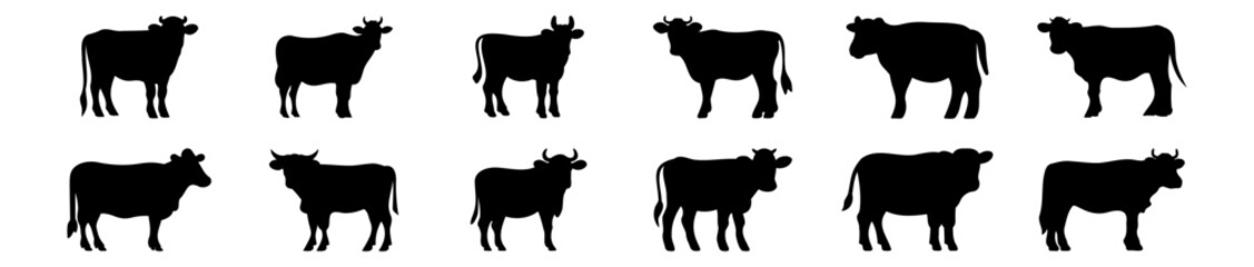 Cow silhouettes set, pack of vector silhouette design, isolated background
