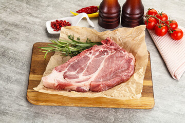 Raw pork neck steak uncoocked