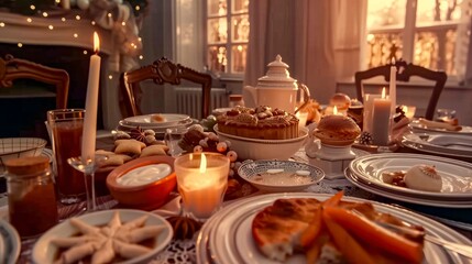 Naklejka premium Autumn-Themed Dessert Buffet with Elegant Pastries and Seasonal Decor