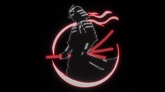 Samurai Warrior Animated Neon Logo with Reveal Effect - Overlay Graphic Element
