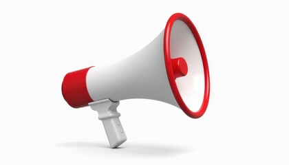 A red and white megaphone against a white background, symbolizing communication and amplification.