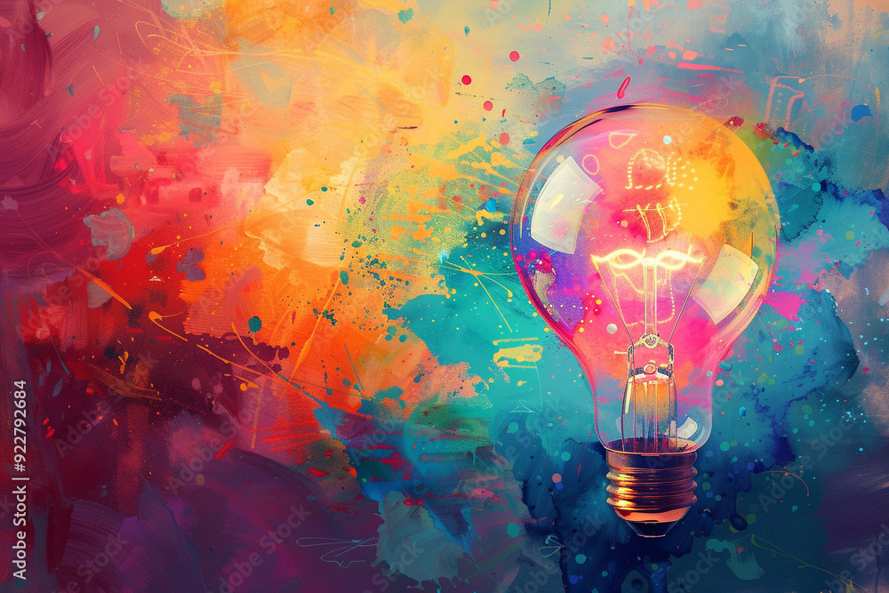 Poster abstract light bulb with colorful background
