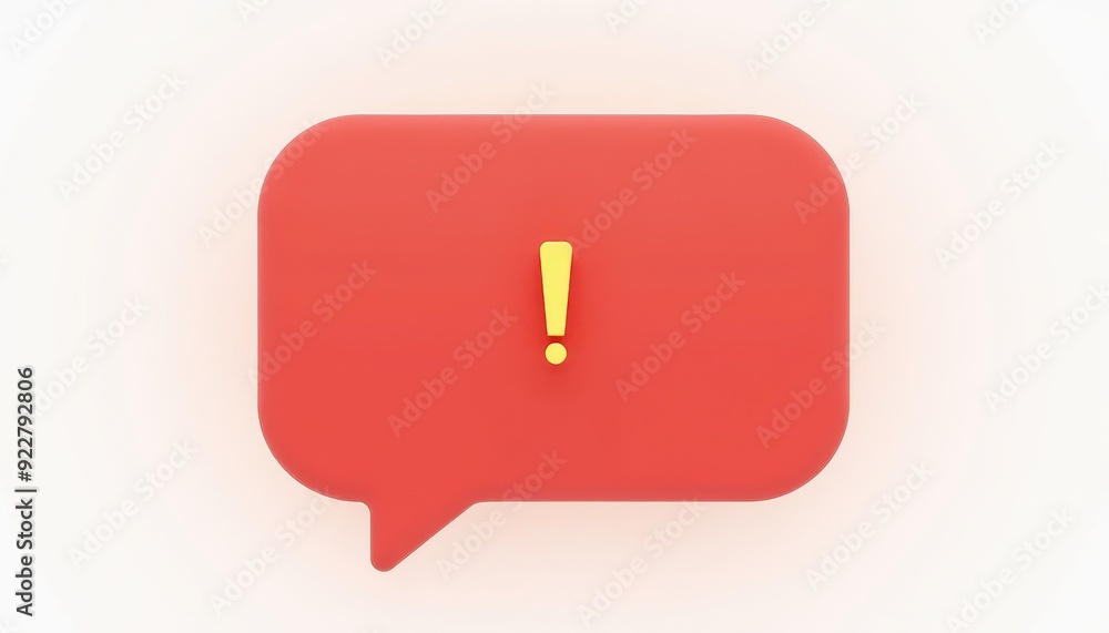 Poster a red speech bubble with an exclamation mark, symbolizing an alert or important message.