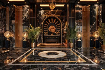 Obraz premium In black and gold, a luxury hotel interior.
