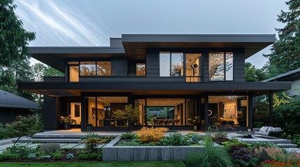 Fototapeta premium Modern Glass House, Contemporary luxury Home Exterior