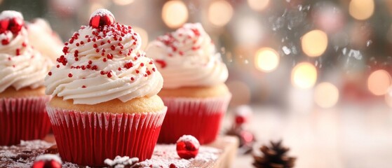 Festive Red and White Cupcakes with a Christmas Theme