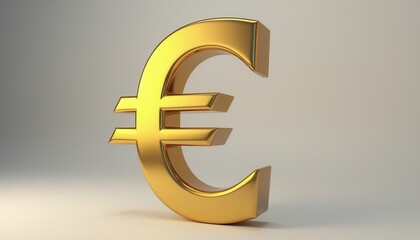 Fototapeta premium Golden Euro symbol shining brightly against a neutral background.