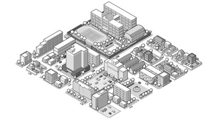俯瞰から見た立体の街並みベクターイラスト