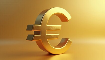 Shiny gold euro symbol on a smooth gold background, representing wealth and finance.