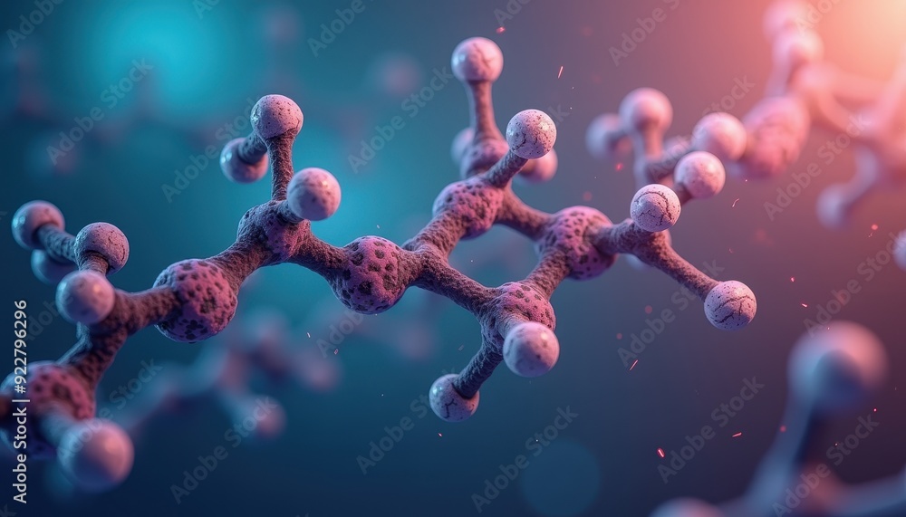Aufkleber a detailed 3d rendering of a molecular structure with vibrant lighting effects in the background.