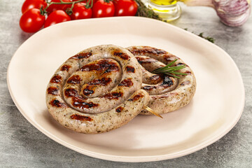 Grilled natural spiral meat sausage