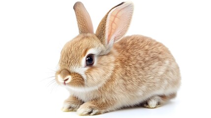 Fototapeta premium A small, curious rabbit with its ears up, positioned on a white background, showcasing its gentle nature and adorable features 