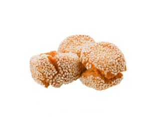  Fried dough balls coated with sesame seeds isolated on  transparent png