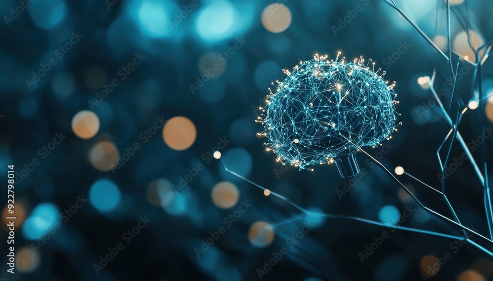 Poster a captivating close-up of a glowing spherical structure, surrounded by shimmering lights, creating a
