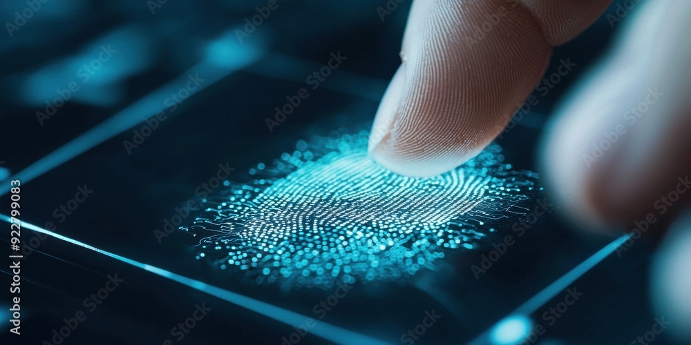 Aufkleber a close-up of a finger touching a fingerprint scanner, highlighting biometric technology for secure 