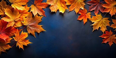 Autumn leaves in orange, yellow, and blue colors against a black background, autumn, leaves, foliage, seasonal, vibrant