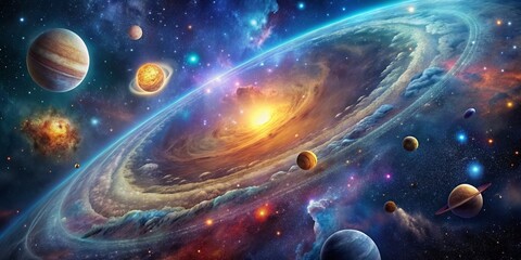 Obraz premium A stunning view of the galaxy with nebulae, stars, and planets, space, universe, galaxy, stars, planets