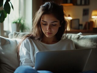 Woman engrossed in laptop