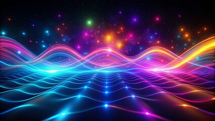 Futuristic abstract background with colorful neon light waves and glowing effects on a dark background , neon, futuristic