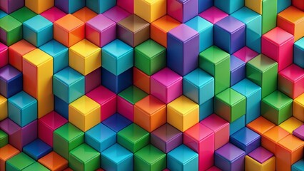 Obraz premium Abstract geometric pattern of colorful interlocking cubes, , vibrant, dynamic, composition, abstract, geometric, cubes