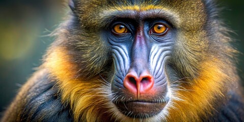 Obraz premium Close-up of a focused mandrill monkey with detailed fur and intense eyes, mandrill, monkey, animal, wildlife, close-up, focused