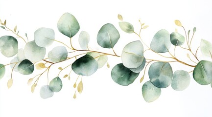 Obraz premium This watercolor illustration features a eucalyptus sprig with soft green leaves, perfect for enhancing natureinspired decor in any interior, complementing both contemporary and traditional styles