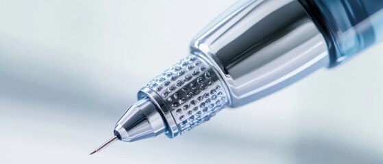 Close-up of a Silver and Blue Mechanical Pencil Tip