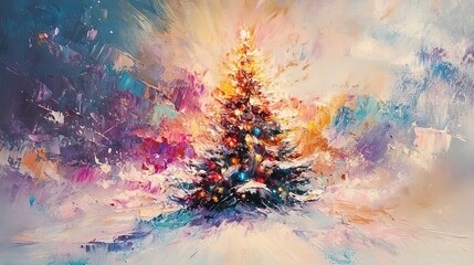 Fototapeta premium Abstract oil painting of a Christmas tree in soft pastels image