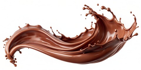 Smooth wave of chocolate splashing against white background, perfect for culinary and dessert presentations, chocolate