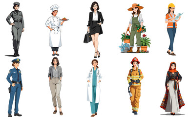 International Women's Day. Women job professions. Female workers. Generative AI.