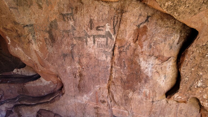 Cave painting from the Inca civilization depicting historical scenes