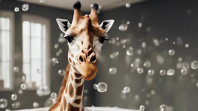 jungle funny humor cloud wild cute long safari water generative bathtime adorable portrait quirky giraffe smoke ad art foam bubble neck wildlife bath animal bathe mammal surrealism  tall
