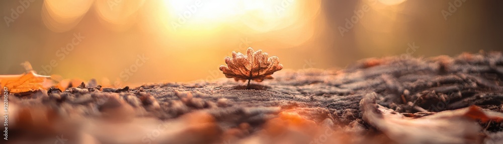 Aufkleber a serene close-up of a pine cone resting on a log, surrounded by soft autumn leaves and warm sunligh