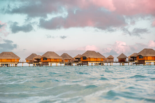 Overwater bungalows at a tropical island resort