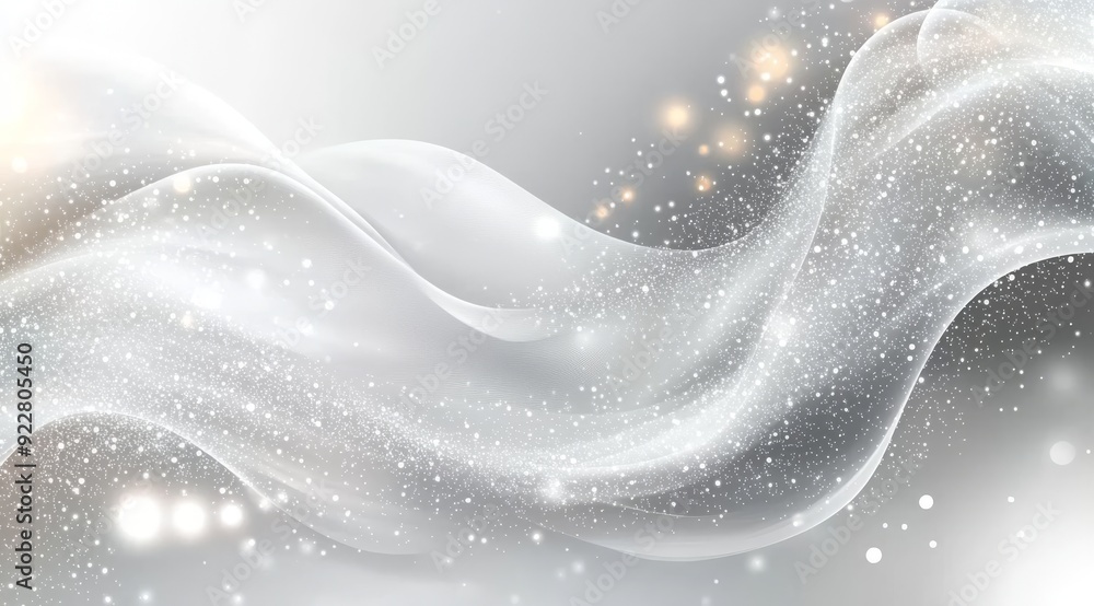 Poster a tranquil and serene image of softly flowing waves with glittering sparks on a gentle gradient back
