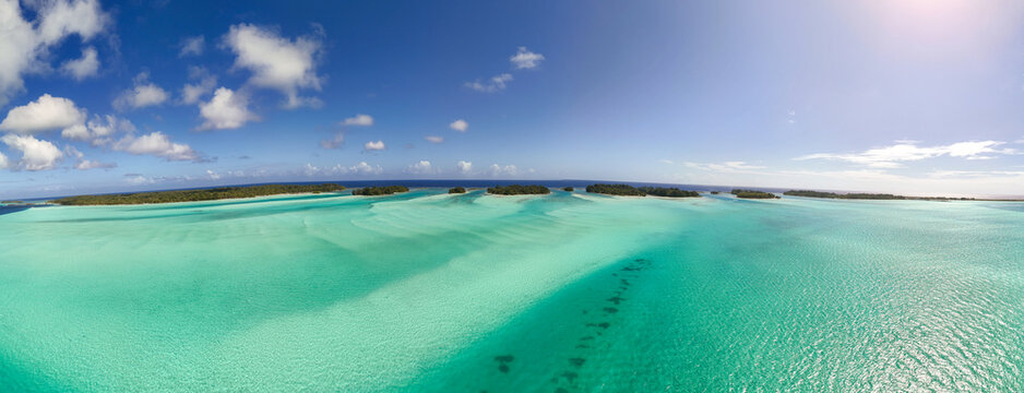 vibrant green, blue, azure clear south pacific ocean water off the coast of tropical island Bora Bora. 