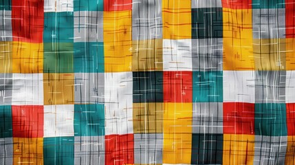 Fototapeta premium A vibrant checkered fabric showcases a variety of colors with intricate woven details under natural light