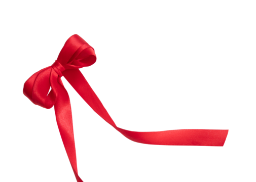 Red bow in a corner. Gift. Transparent background, PNG format.