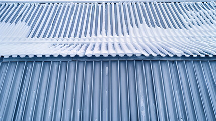 Roof made of corrugated metal board with snow guards in top view