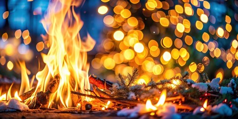Abstract image of burning cold fires against blurred Christmas lighting background, burning, cold fires, abstract