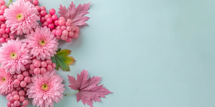 Beautiful autumn background for cards with berries and flowers. - Powered by Adobe