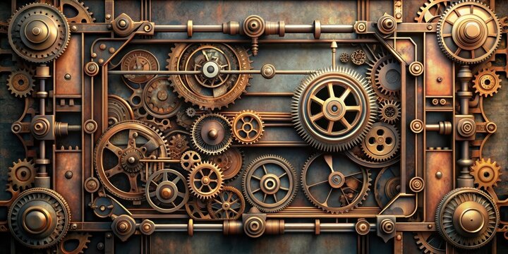 Futuristic steampunk mechanism with intricate gears and pipes , technology, abstract, high-tech, machine, futuristic