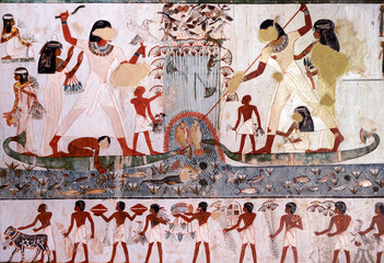 A scene of fishing at the Tomb of Menna. Luxor. Egypt.