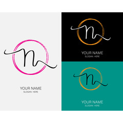 N initial handwriting and signature logo design template