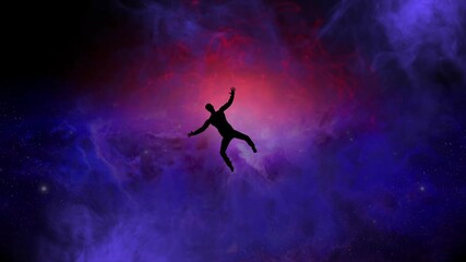 Man silhouette falling out of control  into the unknown